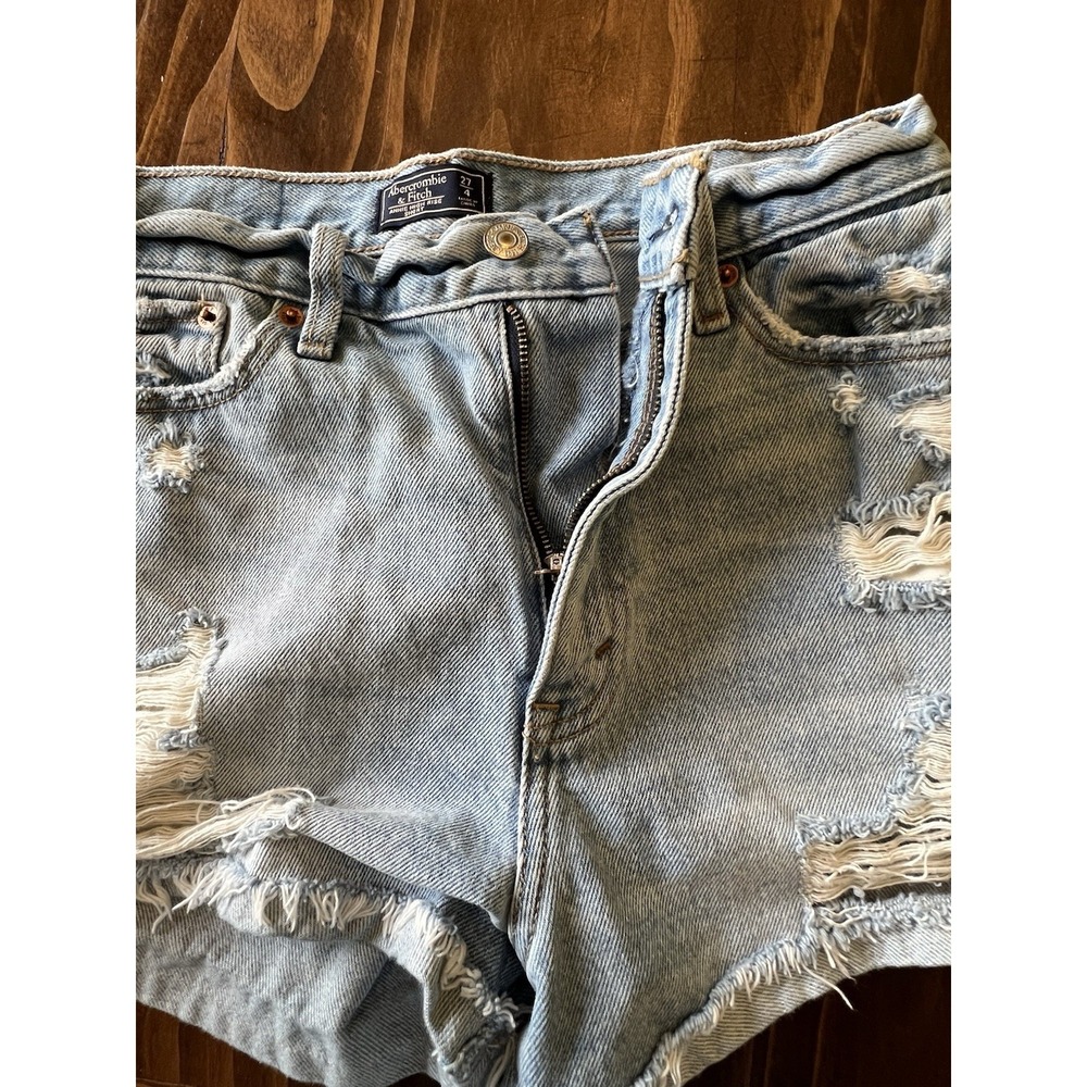 Abercrombie Fitch Annie High Rise Short Womens 4/27 Blue Denim Distressed Cutoff - Picture 3 of 4